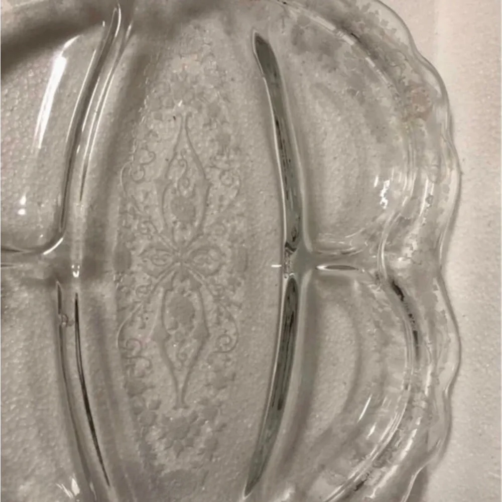 Vintage Cambridge Rose Point Relish Dish 5 Part Divided Etched Glass 1930s